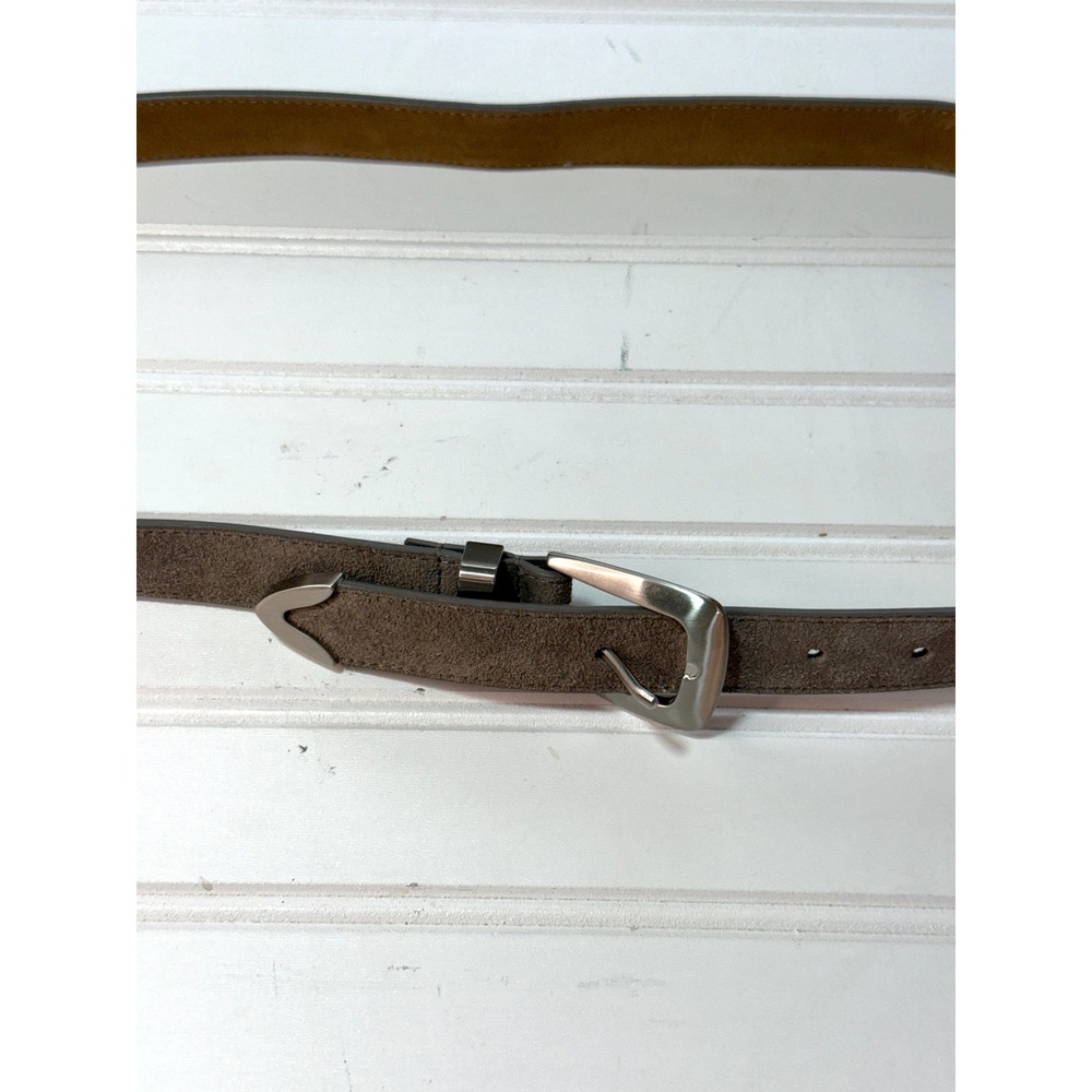 Abercrombie & Fitch Brown Suede Western Belt Silver Buckle Metal Tip L/XL